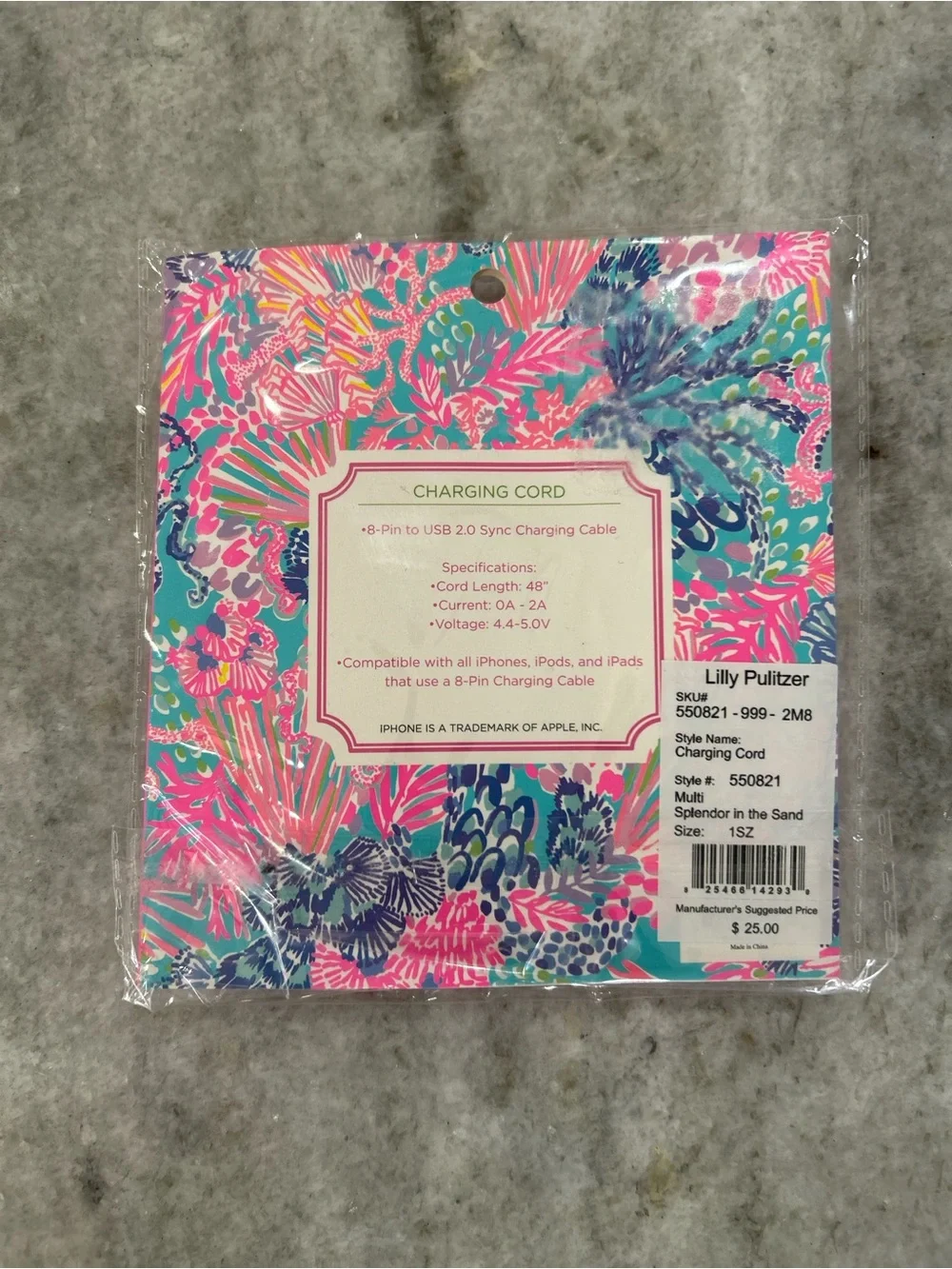 Lilly Pulitzer Splendor in the Sand-Print 8 Pin Charging Cable